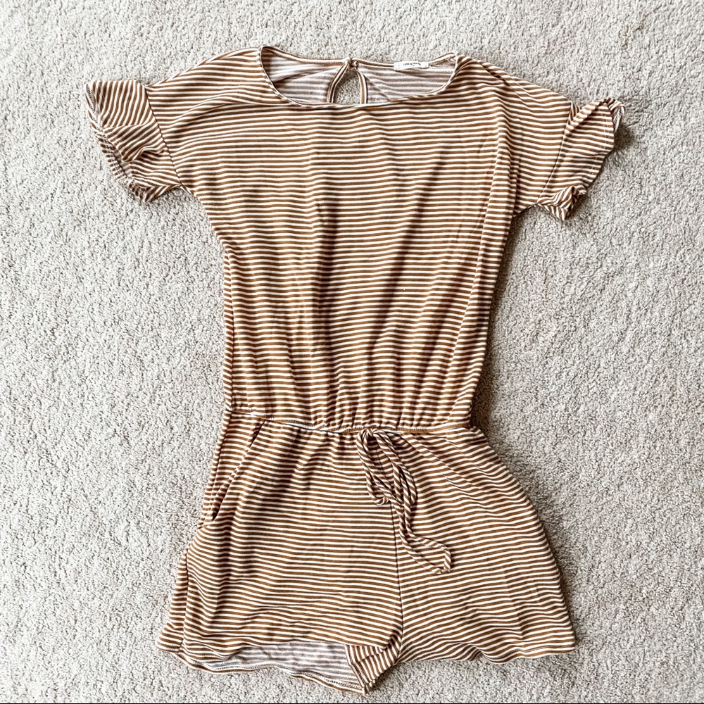 12PM by Mon Ami Camel Stripe Romper WITH POCKETS